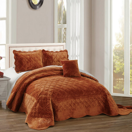 Supersoft Microplush Quilted 4-Piece Bed Spread Set, Brick, Queen