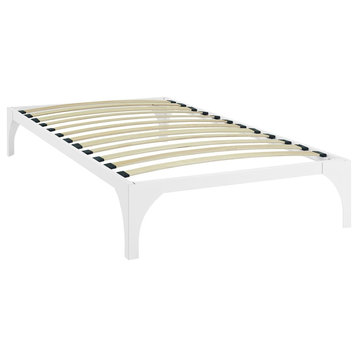 Modern Contemporary Urban Twin Size Platform Bed Frame, White, Metal Steel