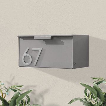 Short Stack Wall Mounted Mailbox + House Numbers, Gray, Silver Font