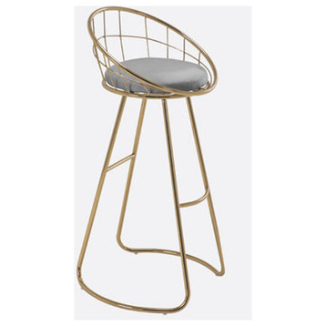 Modern Bar Stool Made of Wrought Iron with Backrest, Golden / Gray, H25.6"
