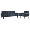 Delve 2-Piece Upholstered Vinyl Sofa and Armchair Set, Blue