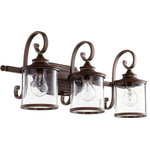 QUORUM INTERNATIONAL - QUORUM INTERNATIONAL 5073-3-39 San Miguel 3-Light Vanity Light, Vintage Copper - QUORUM INTERNATIONAL 5073-3-39 San Miguel 3-Light Vanity Light, Vintage CopperSeries: San MiguelProduct Style: TransitionalFinish: Vintage CopperDimension(in): 11(H) x 26.75(W) x 9(Ext)Bulb: (3)100W Medium Base(Not Included)Diffuser Material: GlassShade Color: Clear seededUL Type: Damp