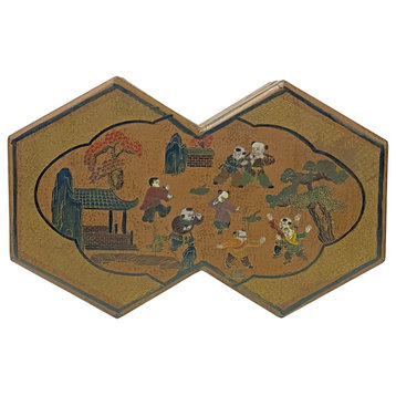 Chinese Distressed Brown People Graphic Rectangular Decagon Shape Box Hws2348