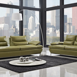 Naomi Modern Sofa Set in Olive Green Top Grain Full Leather - $6844.20 - Living Room Furniture Sets