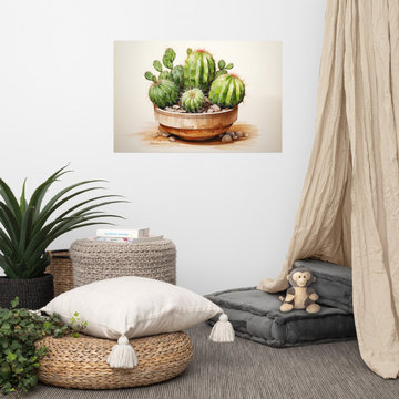 Green Guardians Cactus Watercolor Painting Digital Art Loose Print