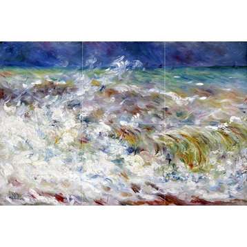 Tile Mural Kitchen Bathroom Wall Backsplash Seascape Sea Waves, Marble