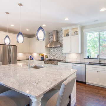 White Kitchen with Statement Handpainted Tiles