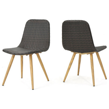 GDF Studio Gilda Outdoor Multi-Brown Wicker Dining Chairs, Set of 2