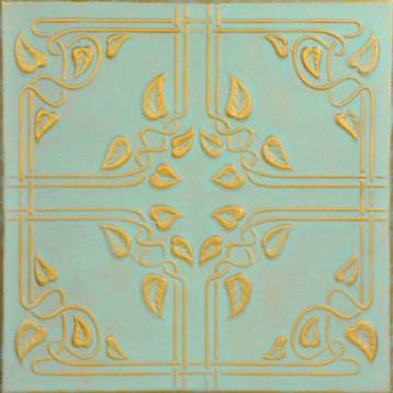 20"x20" Ivy Leaves, Styrofoam Ceiling Tile, Gold Moss