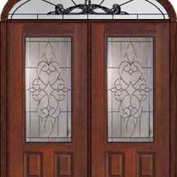 Prehung Transom Double Door 80 Fiberglass Courtlandt 3/4 Lite Glass - Front Doors