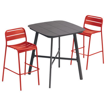Eiland 36" Square Bar Table, Carbon and 2 Kapri Bar Chairs, Venitian