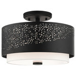 Livex Lighting - Black Stylish, Transitional, Intricate, Urban Semi Flush - The Noria collection combines an intricate organic laser cut black finish steel frame surrounds an off-white fabric shade creating a casual warm light with a touch of nature vibe. This three-light semi flush mount will have a definitive presence in many areas of your home. You can place it in the living room, over the dining table, kitchen, hallway or bedroom.