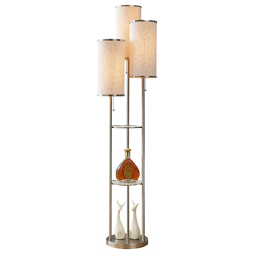 Artiva USA Eleanor 66" H LED Tri-Light Shelf Floor Lamp, Satin Nickel
