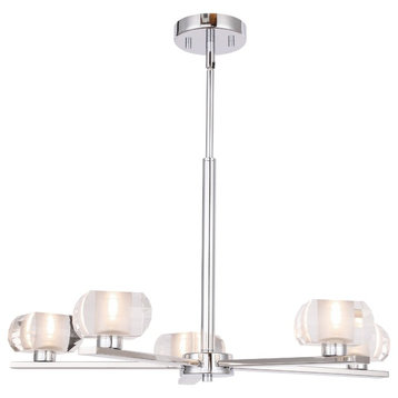 Claudia 5-Light Chandelier, Rounded Square Crystal Accent, Halogen G9