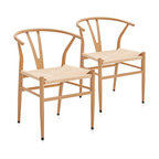 Set of 2 Weave Dining Chair, Mid-Century Metal Y-Shaped Backrest Accent  Chair