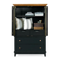 American Drew 181-250BM Door Chest- Black w/ Maple Top Sterling Pointe - Armoires And Wardrobes