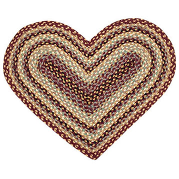 Burgundy, Gray and Cream Braided Rug, 20"X30" Heart