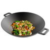 14" Cast Iron Wok Pre-Seasoned, Flat-Bottom Stir Fry Pan With Handles