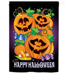 Breeze Decor - Halloween Happy Pumpkins 2-Sided Vertical Impression House Flag - Size: 28 Inches By 40 Inches - With A 4"Pole Sleeve. All Weather Resistant Pro Guard Polyester Soft to the Touch Material. Designed to Hang Vertically. Double Sided - Reads Correctly on Both Sides. Original Artwork Licensed by Breeze Decor. Eco Friendly Procedures. Proudly Produced in the United States of America. Pole Not Included.