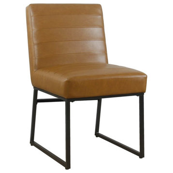 HomePop 20.5" Channeled Modern Faux Leather Dining Chair in Brown
