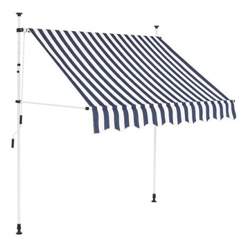 vidaXL Manual Retractable Awning 59" Blue and White Stripes Shade Sun Shelter