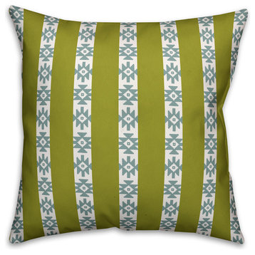 Southwestern Pattern, Green and Blue Outdoor Throw Pillow, 16"x16"