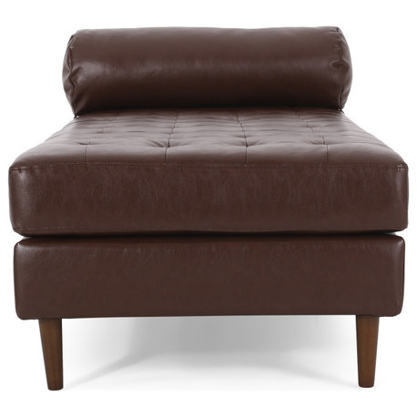 Elkjer Mid Century Modern Faux Leather Tufted Chaise Lounge With Bolster Pillow