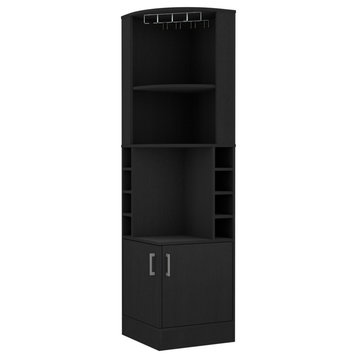 Delhi Corner Bar Cabinet with 8 Wine Cubbies and Glass Rack, Black