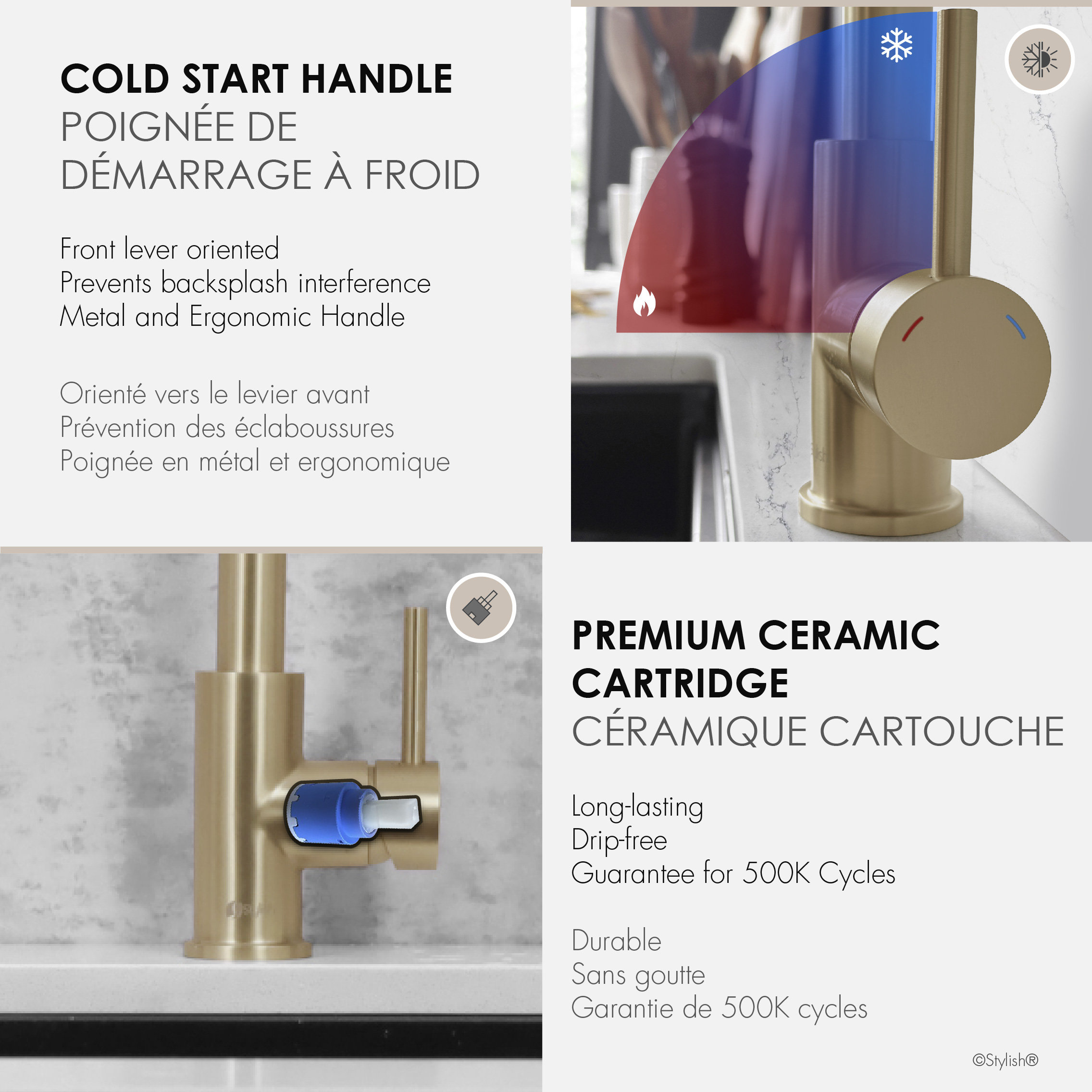 STYLISH Milano Pull-Down Kitchen Faucet with water filter, Stainless Steel., Brushed Gold