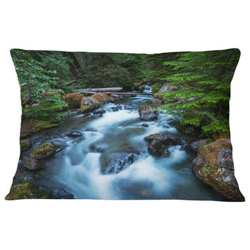 Rushing Water in Forest Creek Landscape Printed Throw Pillow, 12"x20"
