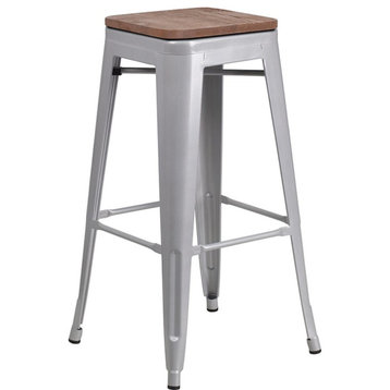 Flash Furniture 30" Backless Silver Metal Barstool - CH-31320-30-SIL-WD-GG