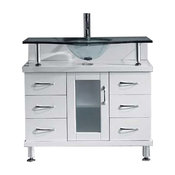 Vincente 36" Single Bath Vanity, White, Clear Tempered Glass Top, Round Sink