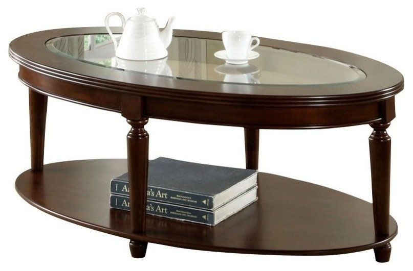 Bowery Hill Grandia Oval Coffee Table in Dark cherry, Coffee Table ...
