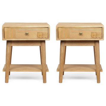 McManus Boho Handcrafted Mango Wood Nightstand with Drawer (Set of 2), Natural