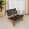 Lexy Teak and Woven Black Leather Accent Chair