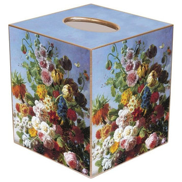 TB561-Spring Bouquet on Blue Backgound Tissue Box Cover