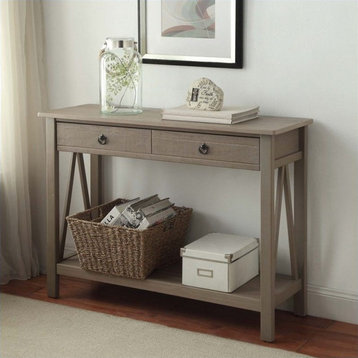 Linon Titian Wood Console Table 2 Drawers Lower Shelf in Driftwood