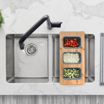 Over The Sink Serving Board with 3 Collapsible Containers