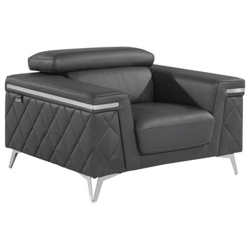 Mia Top Grain Italian Leather Chair, Dark Gray