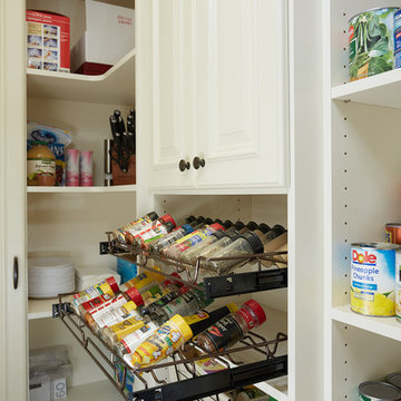 Angled pantry wall with maximized storage