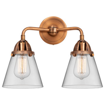 Small Cone Bath Vanity Light, Antique Copper, Clear, Clear