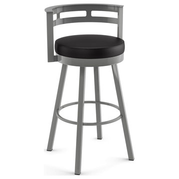 Amisco Render Swivel Counter and Bar Stool, Charcoal Black Faux Leather / Metallic Grey Metal, Counter Height