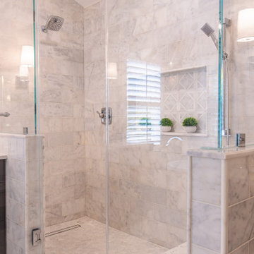 Modern White and Gray Marble Master Bathroom in Fairfax Station, VA