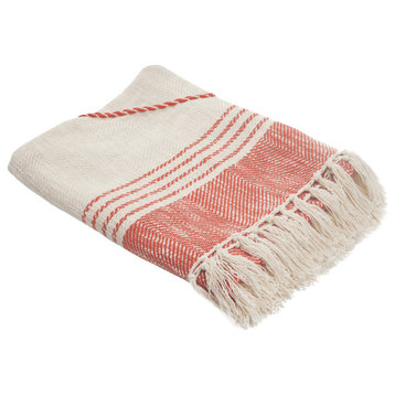 Red Woven Cotton Striped Throw Blanket