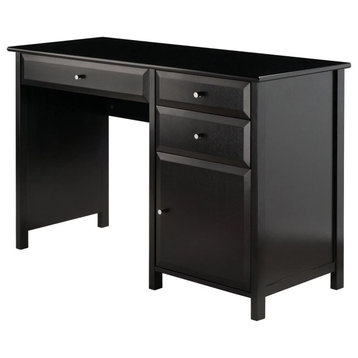 Transitional Desk, 3 Drawers & Single Door Cabinet With Beveled Accent, Black