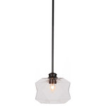Toltec Lighting - Rocklin 1-Light Stem Hung Pendant, Matte Black/Clear Bubble - Enhance your space with the Rocklin 1-Light Stem Hung Pendant. Installation is a breeze - simply connect it to a 120 volt power supply and enjoy. Achieve the perfect ambiance with its dimmable lighting feature (dimmer not included). This pendant is energy-efficient and LED-compatible, providing you with long-lasting illumination. It offers versatile lighting options, as it is compatible with standard medium base bulbs. The pendant's streamlined design, along with its durable glass shade, ensures even and delightful diffusion of light. Choose from multiple size, finish, and color variations to find the perfect match for your decor.