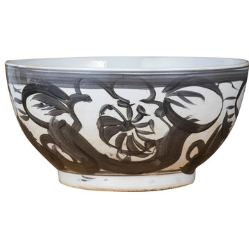 Bowl Twisted Flower Black Porcelain Handmade Hand-Crafted
