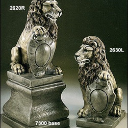 Lion Statuary With Shield - Garden Statues And Yard Art