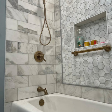 Master Bathroom, Blues, Golds and whites