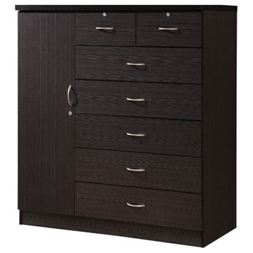 Pemberly Row Contemporary 7 Drawer Wood Chest with 2-Locking Drawer in Chocolate